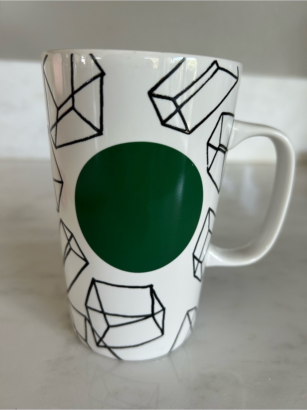 Starbucks Green Dot Collection Geometric Cubes Tall Coffee Mug Cup 2014 16 oz